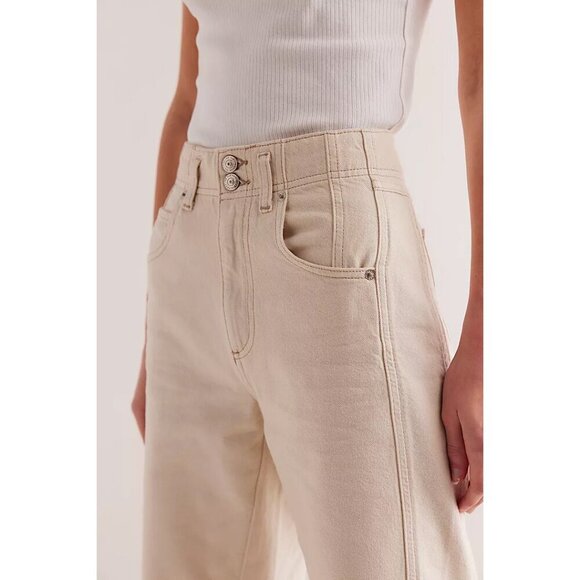 🆕 FREE PEOPLE We The Free Aster Straight Leg Jeans / Cream - Picture 4 of 15